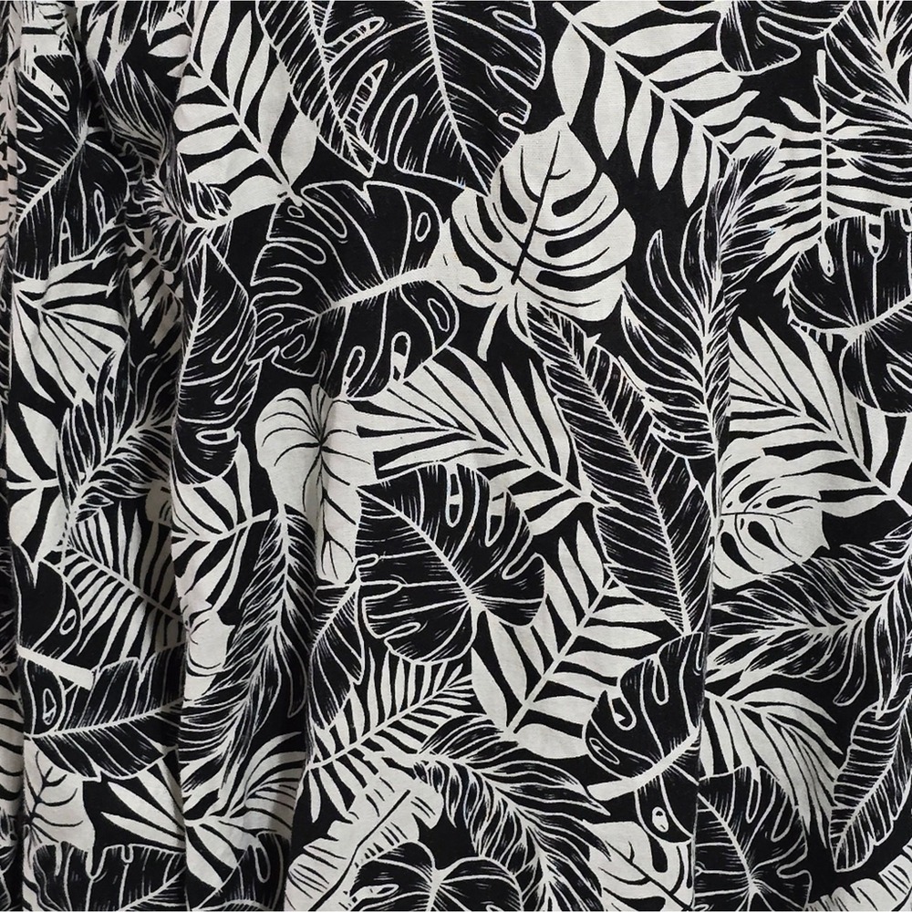 Calvin Klein Black White Tropical Palm Linen Blend Button Blouse Top Shirt 3X - Picture 5 of 11